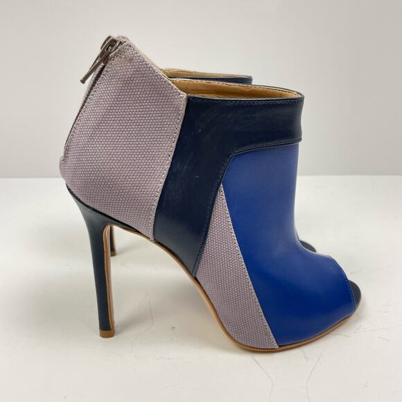 BCBGMaxazria | Nicoletta Blue & Gray Colorblock Leather Peep Toe Eve Booties - Picture 3 of 12